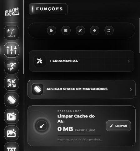 Tela de funções e ferramentas do GalakFXPanel